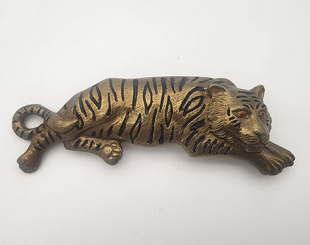Vintage Tiger Cat BELT BUCKLE Designer Gold Tone Metal 5.25" Statement Figure